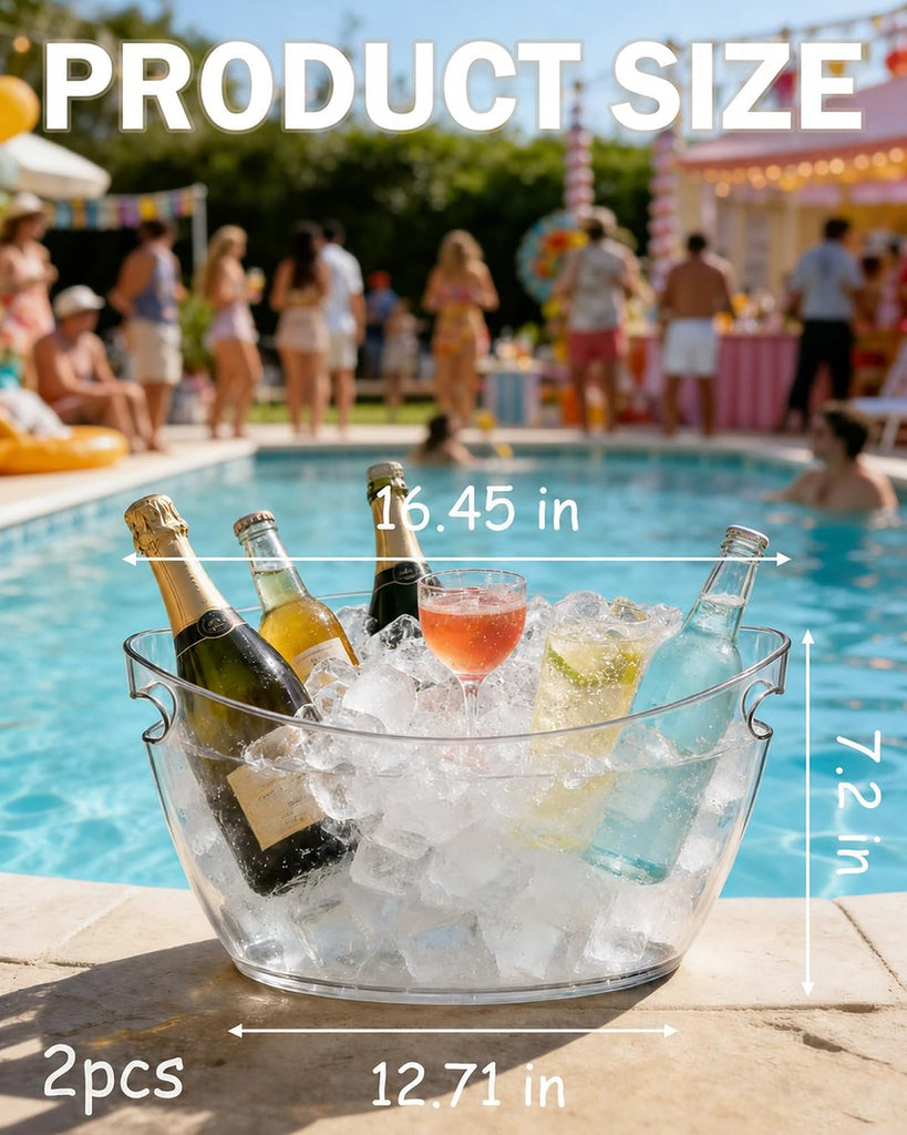 2-Pack Clear Acrylic Ice Buckets for Parties, 5.5L Drink Tubs - Set of 2