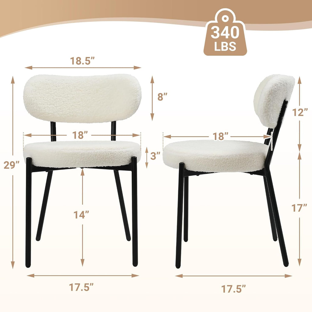 Dining Chairs Set of 2, Boucle Comfortable Upholstered Seat Fabric with Curved Backrest