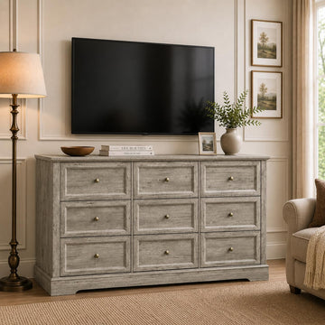 Farmhouse 9 Drawer, Bedroom Chest of Drawers, Dressers with 9 Drawers, Wooden Dressers, Tv Stand, Entryway(Rustic
