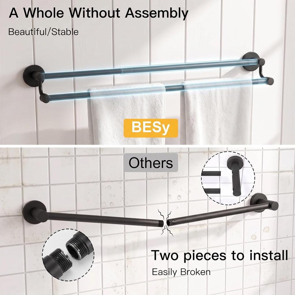 Double Towel Bar Towel Rack Bath Wall Mounted Matte Black