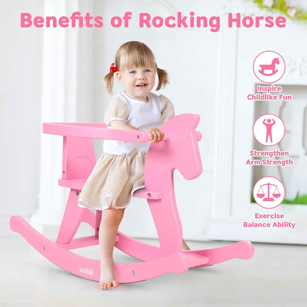 Rocking Horse for Chriden1-3 Years Old, Wooden Rocking Toy Removable Fence for Indoor & Outdoor Activities, Horse