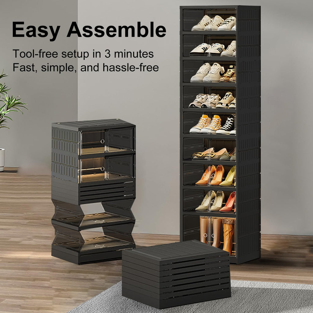 Foldable Shoe Rack Organizer, 9-Tier, 18 Pairs, 17.3" Wide, Black