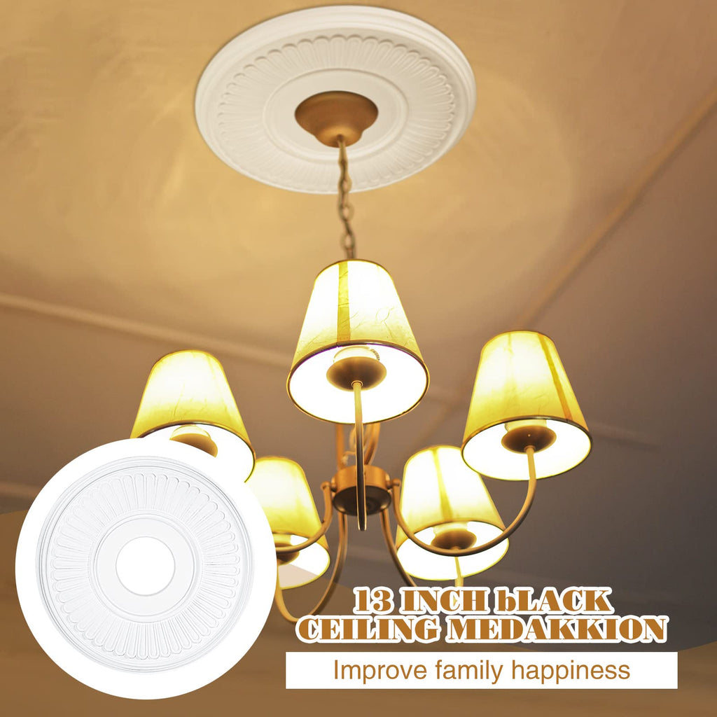 2 Pieces PU Ceiling Medallion for Light Fixtures White Ceiling Light Decorative Fan Medallion Lighting Ceiling Ring