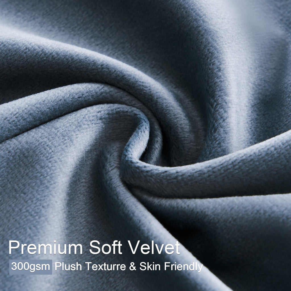 Blue Velvet Blackout Curtains 84 Inches Long, Slate Blue Light Stone Blue Dusty Blue Room Darkening Thermal Insulated