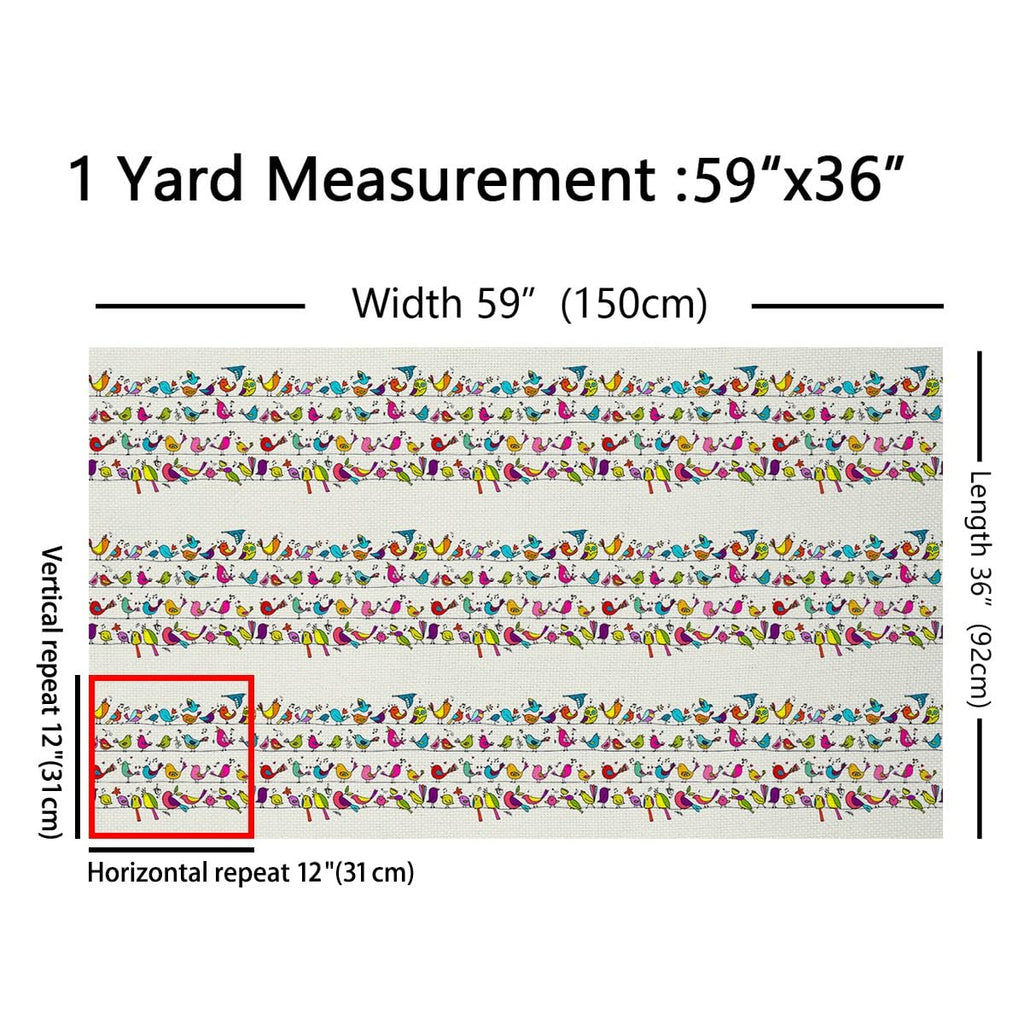 Birds Pattern Fabric by The Yard Music Notes Geometric Lines Decorative Fabric Soft Polyester No Stretch Cute Flower