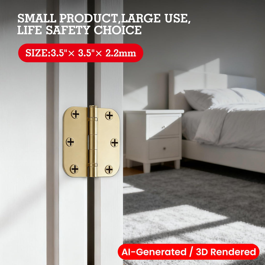 Rounded Door Hinges Polished Brass 3.5 Inch 5/8" Lasting Mute
