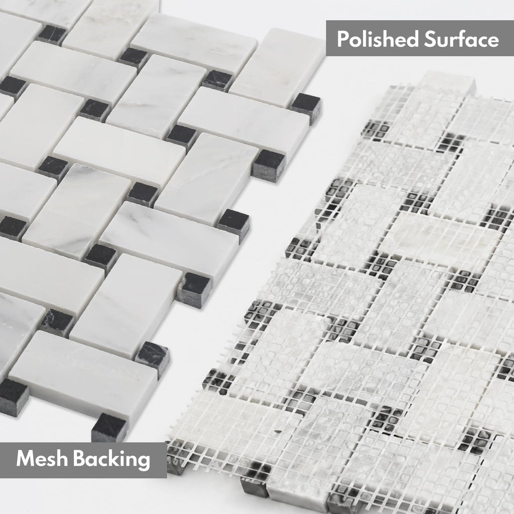 Bianco Alba Stone White Marble Basketweave Marble Mosaic Tile Wall Bathroom Shower Floor (5 Sheet,Polished)