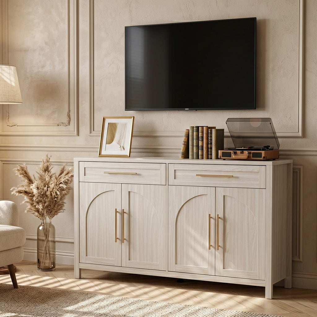 Mid-Century Modern Arched Sideboard, 55" Buffet Cabinet with Storage, 4-Door Accent Cabinet, Long Sideboard Buffet