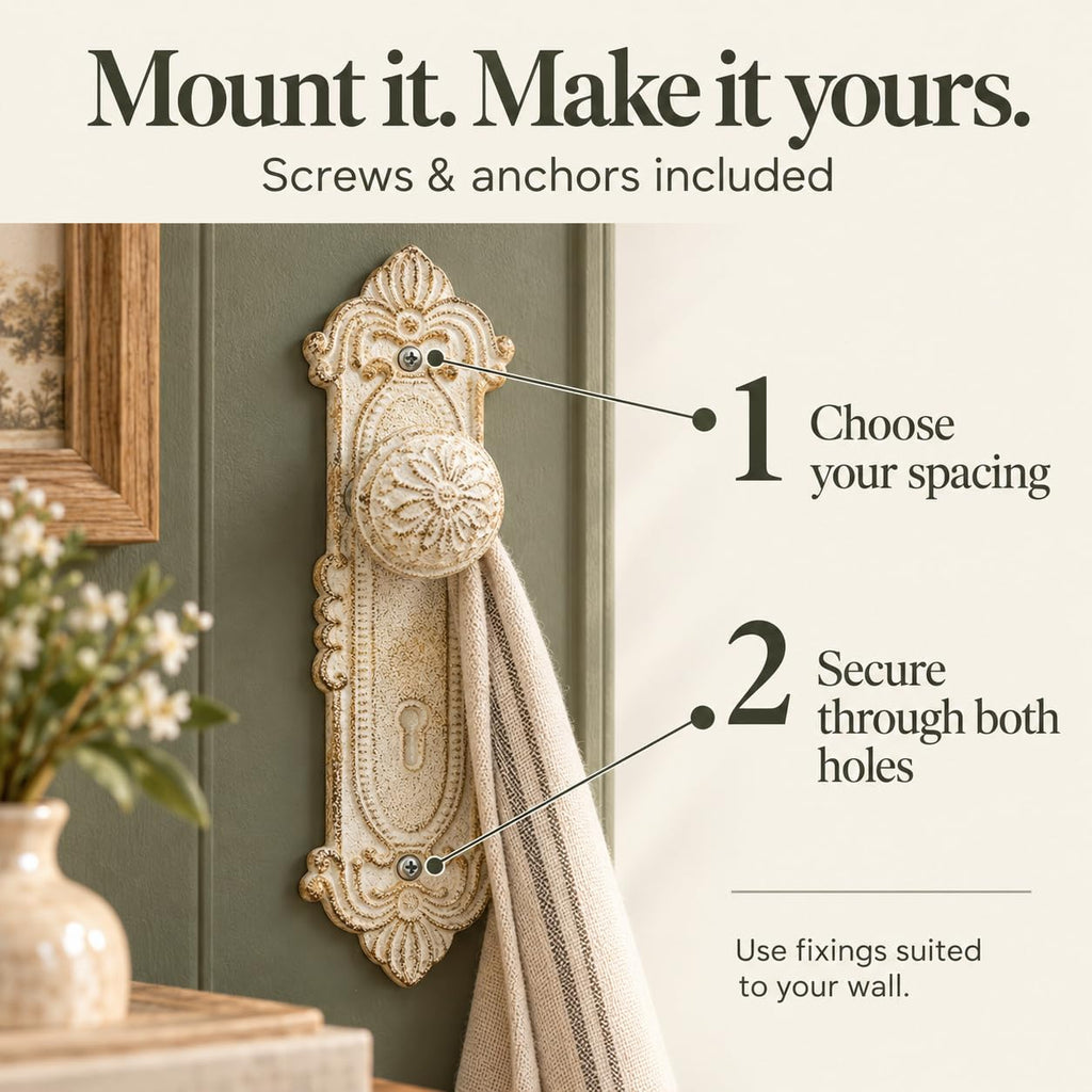 Rustic White Cast Iron Door Knob Wall Hooks - Set of 3 - 7.9" H