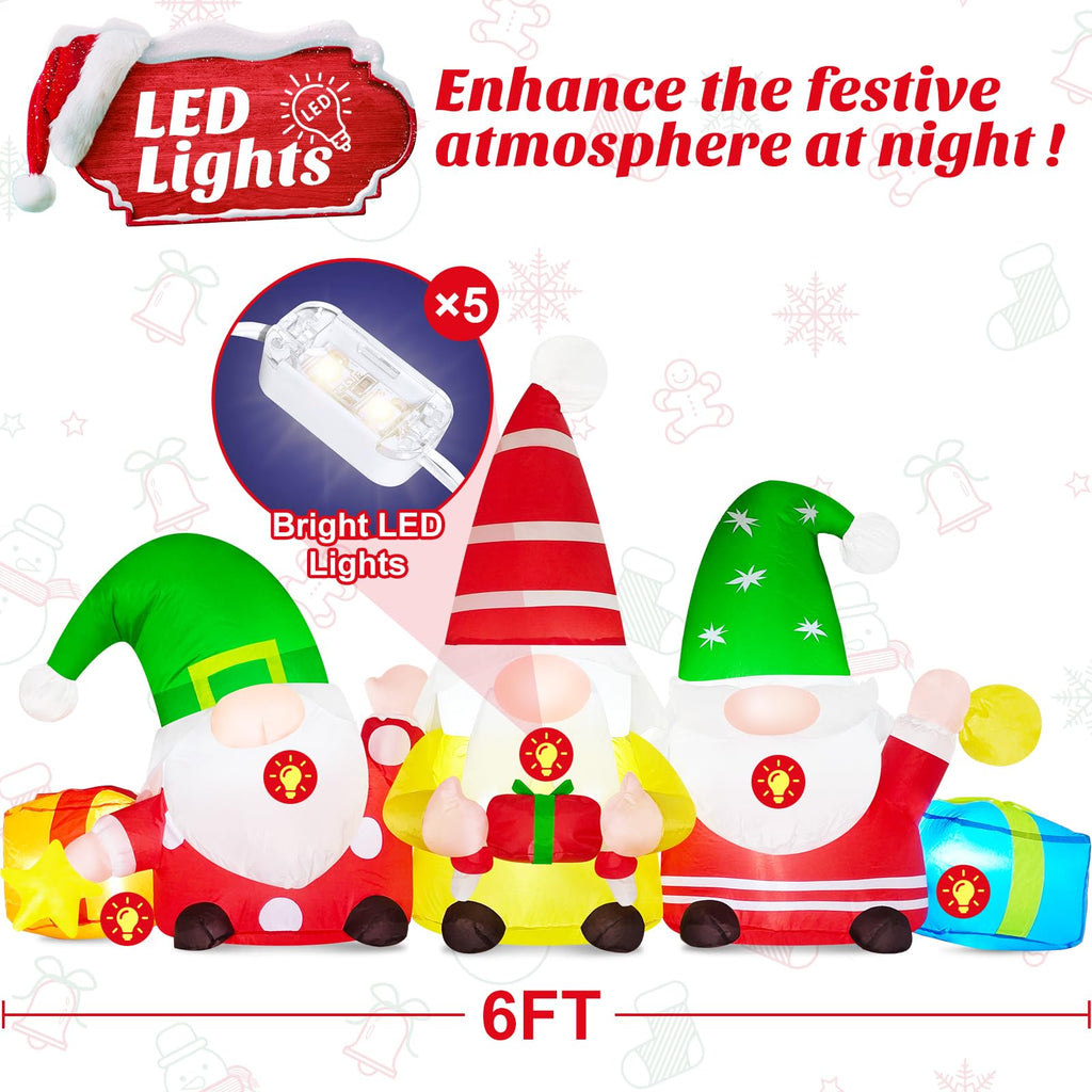 6FT Christmas Blow Up Gnome Inflatable Decoration with Glowing LEDs