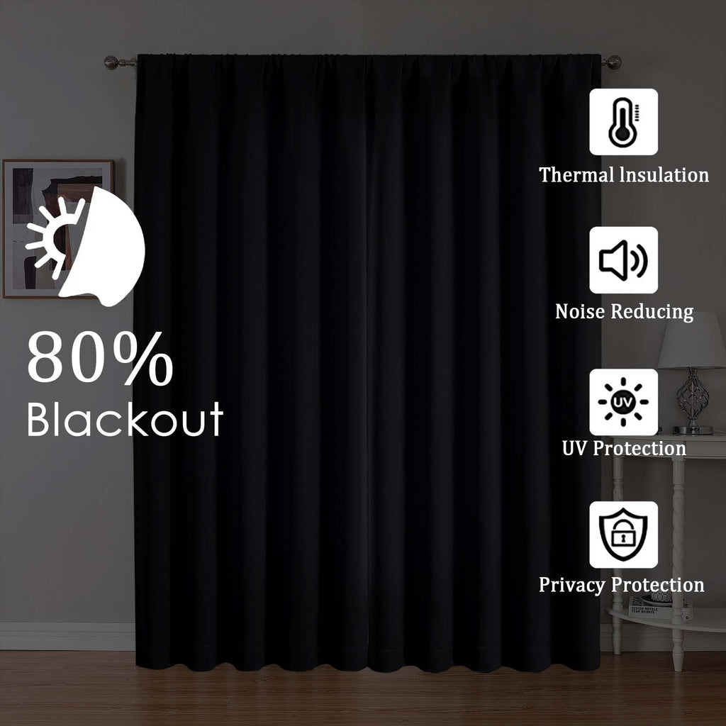Black Blackout Curtains 90 Inches Long 2 Pcs, Modern Farmhouse Decor Rod Pocket Window Curtains Dining Room, Thermal