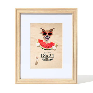 18x24 Picture Frame Matted to 16x20 Photo, Natural Wooden Frame 18 x 24 Picture Frame for Wall, Minimalist Post