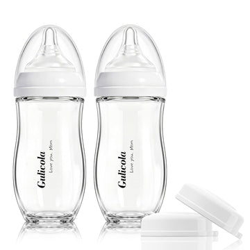 Natural Glass Baby Bottle for Breastfed Babies, Anti-Colic Baby Bottle Set with Medium Flow Nipple, 3 Months +, 8 oz
