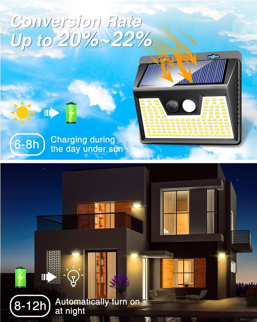 Solar Lights Outdoor Waterproof [8 Pack/], Warm White Motion Sensor Light Ultra-Bright, 3 Modes Solar Fence