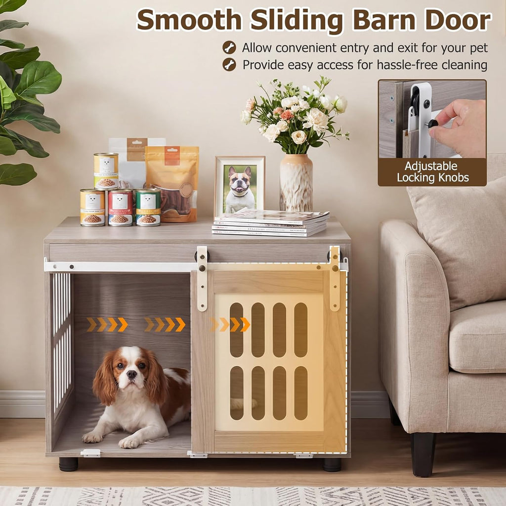 31.5" Dog Crate Furniture with Barn Door for Small Medium Dogs