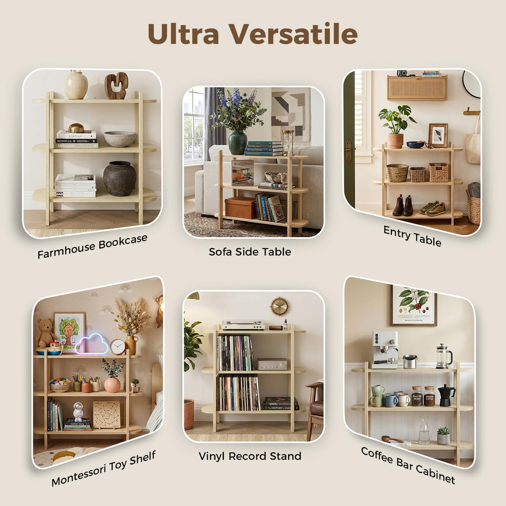 Bookshelf, Wood Shelf Bookcase, Book Shelf 3-Tier, Natural