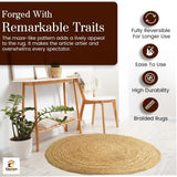 Round Jute Area Rug 6ft Natural Fiber Handwoven Boho Farmhouse Jute Area Rug Soft Braided Reversible