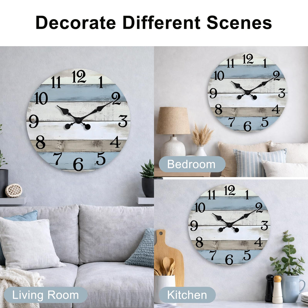 16 Inch Wall Clocks Battery Operated, Silent Non Ticking Wall Clock Wood, Coastal Country Design Rustic Wall Clocks