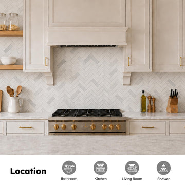 Natural Marble Mosaic Tile Polished, 1x3 Inch Herringbone, 5 Sheets