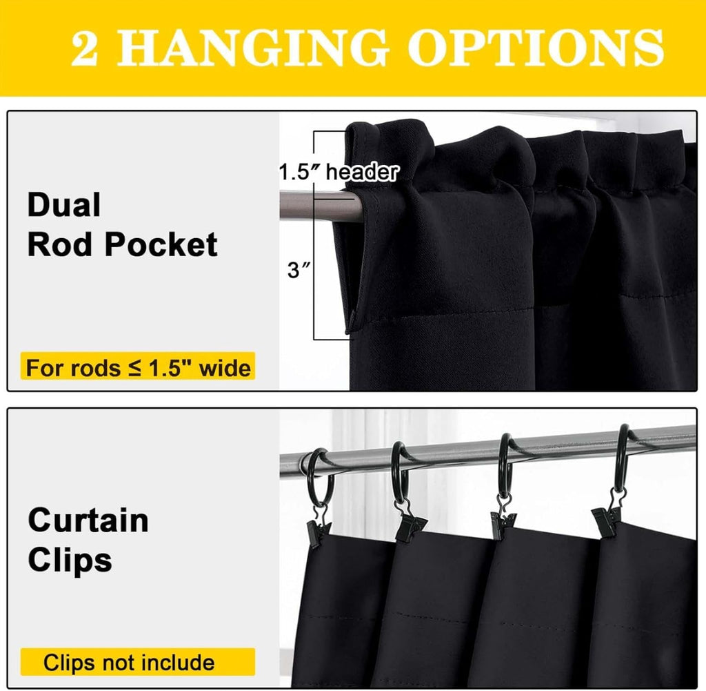Cafe Curtains Tier 36 Inch Length 2 Panels, Short Thermal Insulated Room Darkening Small Kitchen Window Blackout