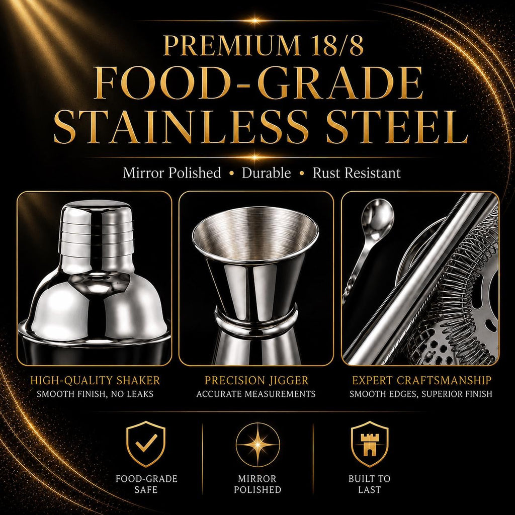 Cocktail Shaker Set, 26-Piece Premium Mixology Bartender Kit - 18/8 Stainless Steel Bar Set with Bamboo Stand - Set of 26