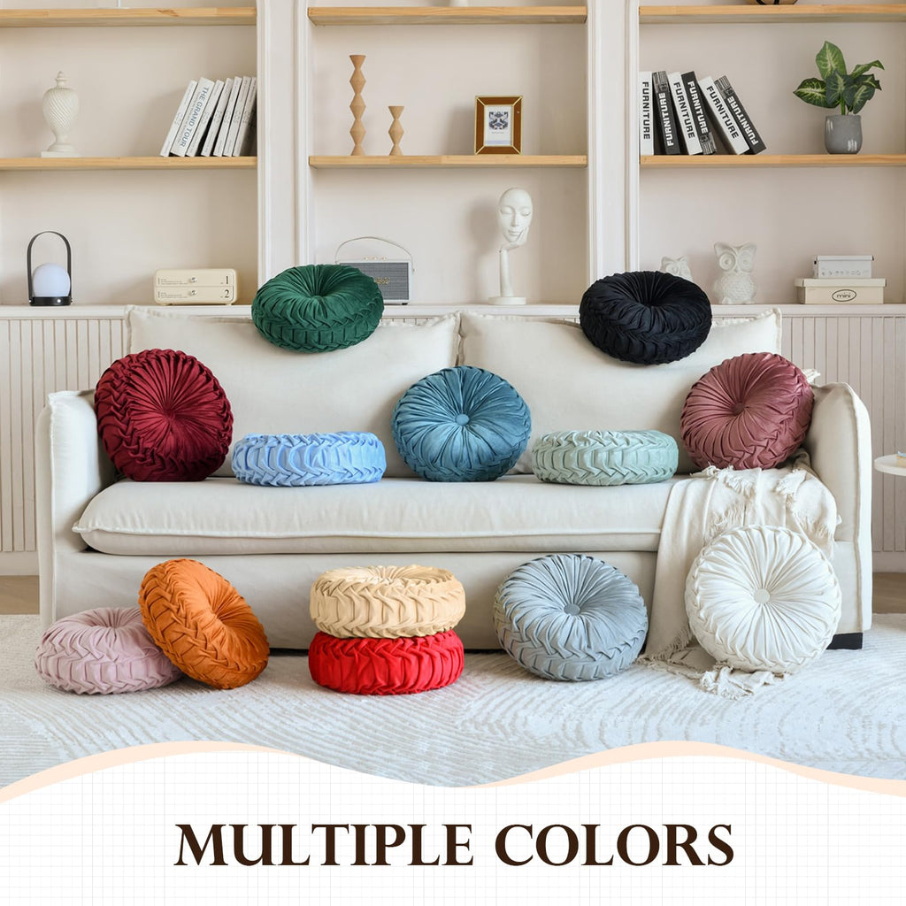 Round Throw Pillow Velvet Pleated Round Pillow Cushion
