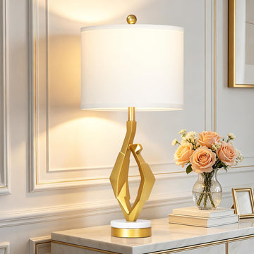 30" Tall White and Gold Table Lamp Bedroom Single