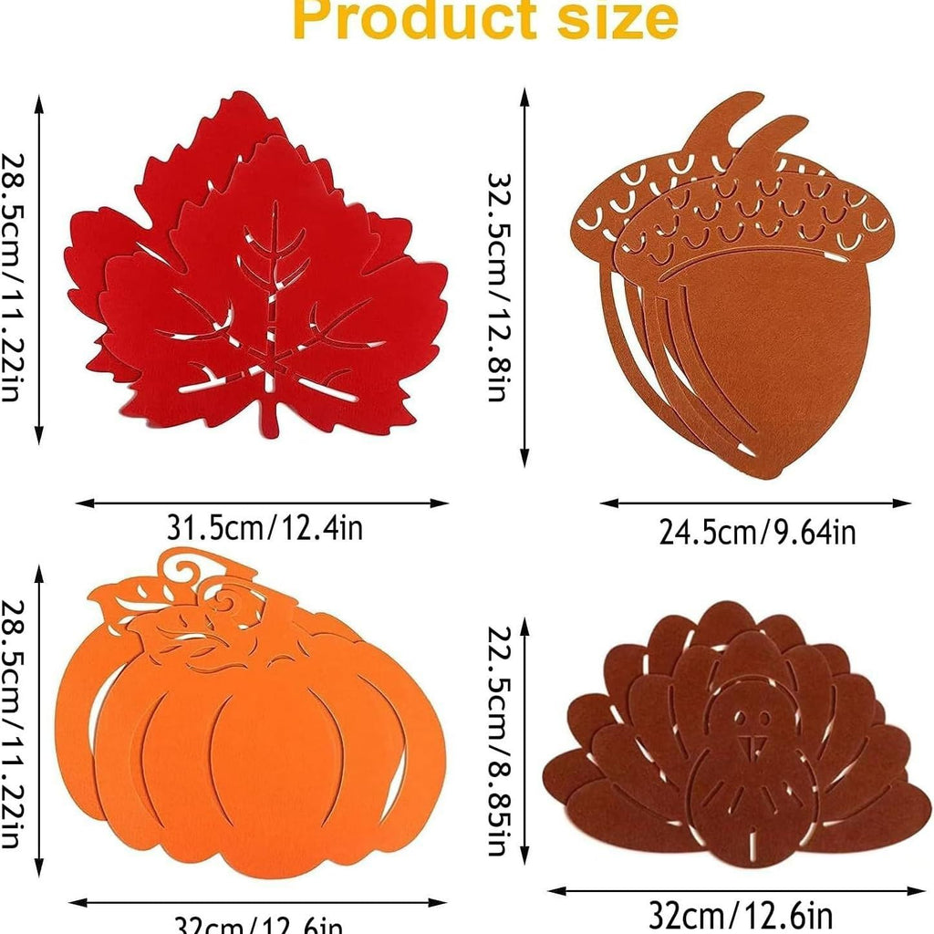 Felt Placemats Set of 8 Thanksgiving Maple Leaf Placemats Fall Harvest Pumpkins Placemats Heat Resistant Coasters