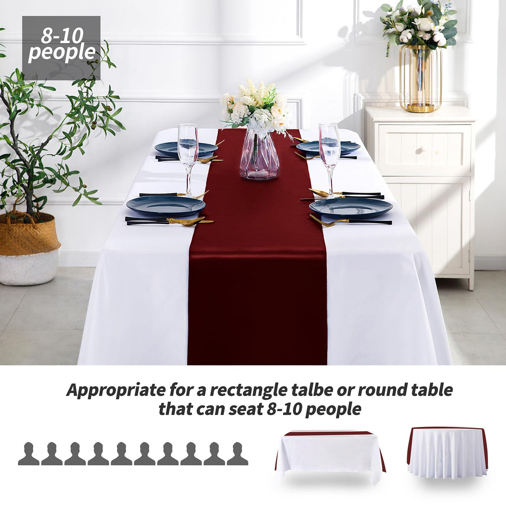 12 Pcs Burgundy Satin Table Runner 12 x 108 inches Long