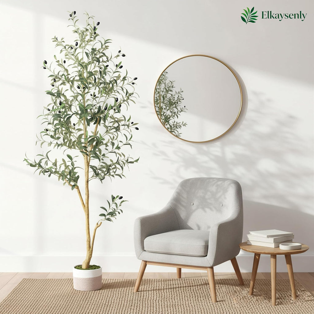 Elkaysonly 6FT Faux Olive Tree Artificial Indoor with Planter and Basket