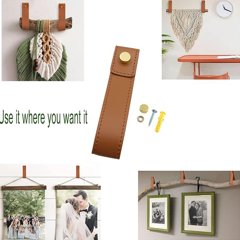 Wall Hanging Strap Wall Mounted Loop Handmade Leather Drawer Pull Leather Cabinet Pulls for Towel Bathroom Kitchen