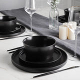 Celina Stoneware 32 Piece Modern Dinnerware Set, Plates and Bowls, Black Matte, Service for 8