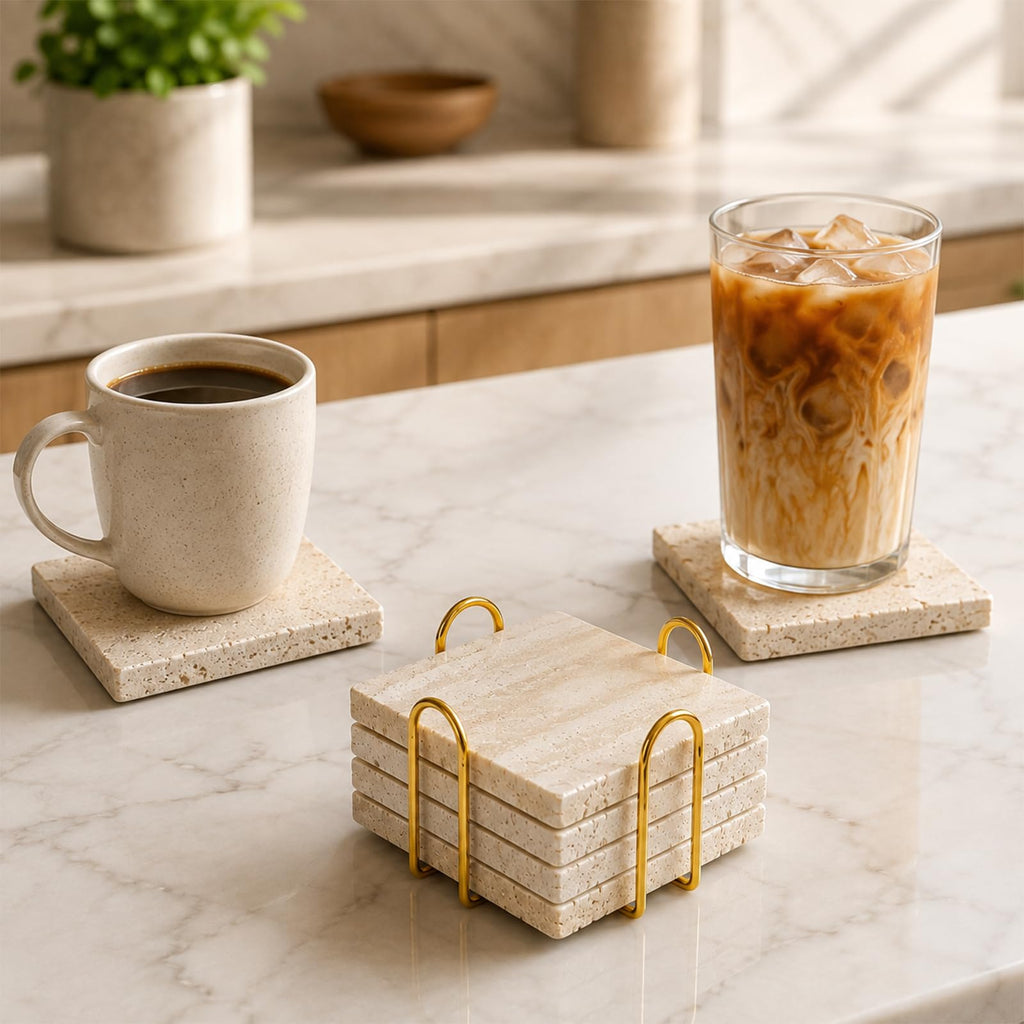 Natural Travertine Marble Coasters Set of 6-4"Square