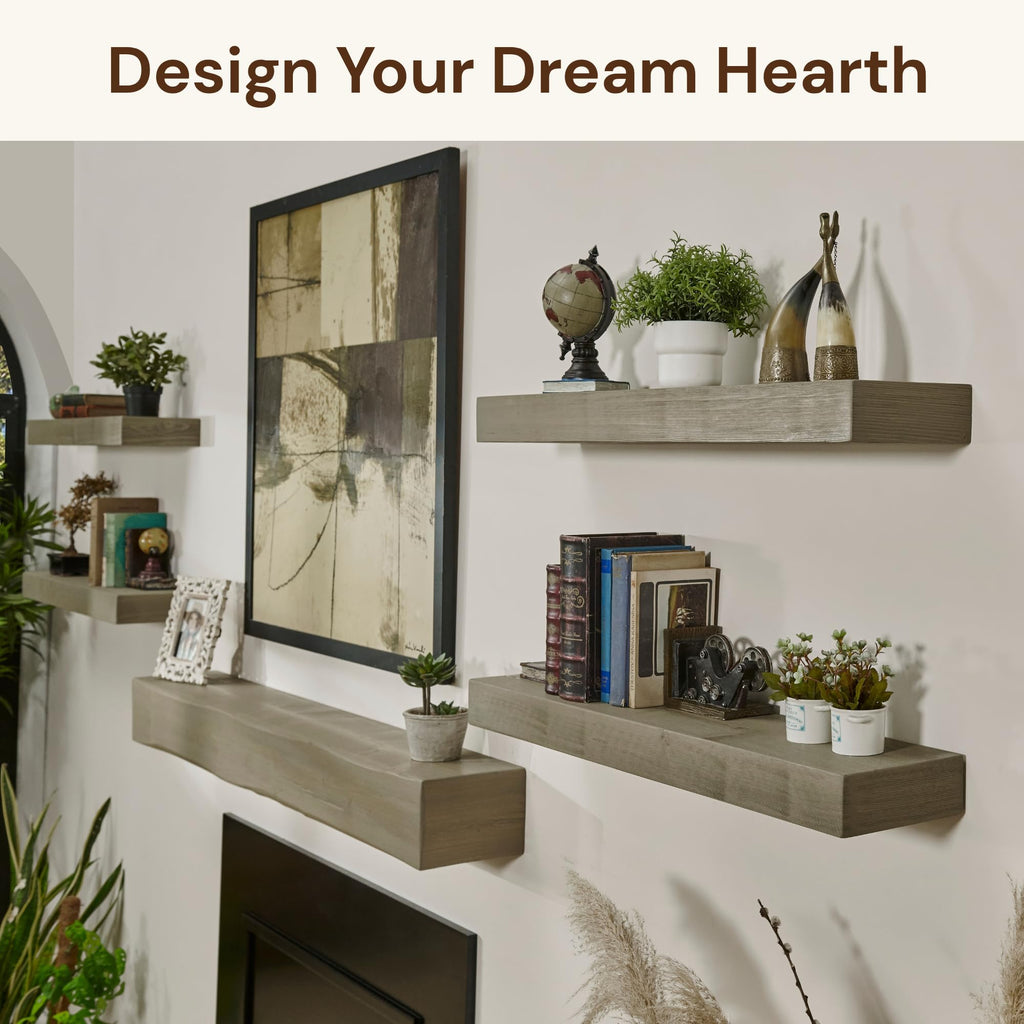 Handmade Rustic 72 Inch Fireplace Mantel Shelf, Smoke Gray 8Dx6H