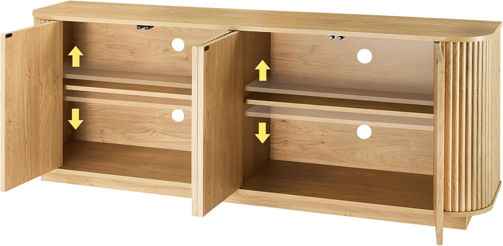 64" Sturdy Wooden Freestanding Storage Chest, Accent Cabinets with Wave Pattern, Utility Organizer with Simple Style