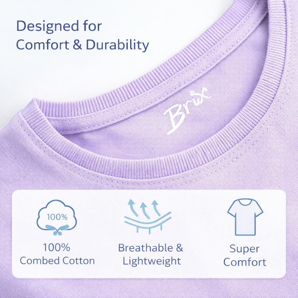 Girls Short Sleeve T-Shirts 5 Pack - Soft Cotton Tees, Breathable Everyday Tops, Tagless Comfort.