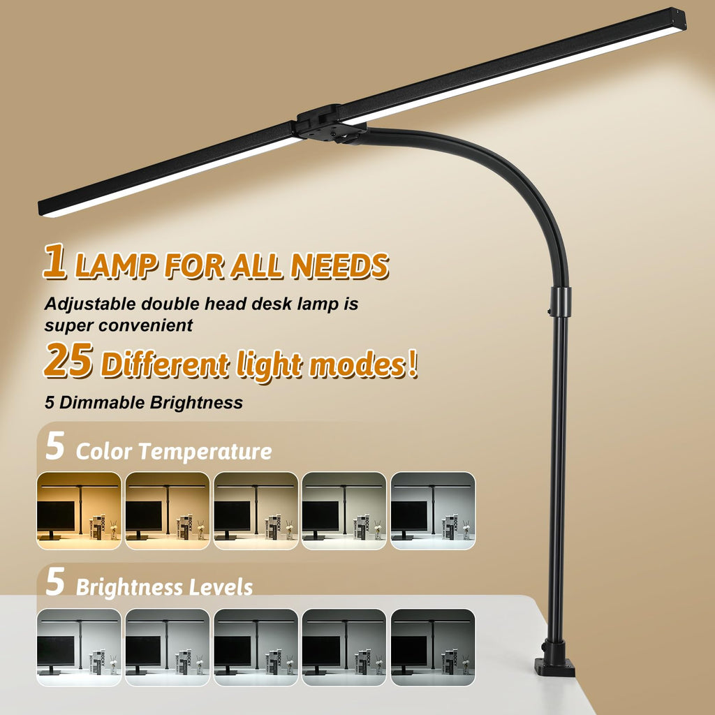LED Desk Lamp with Clamp and Base, Dual Head Monitor Light