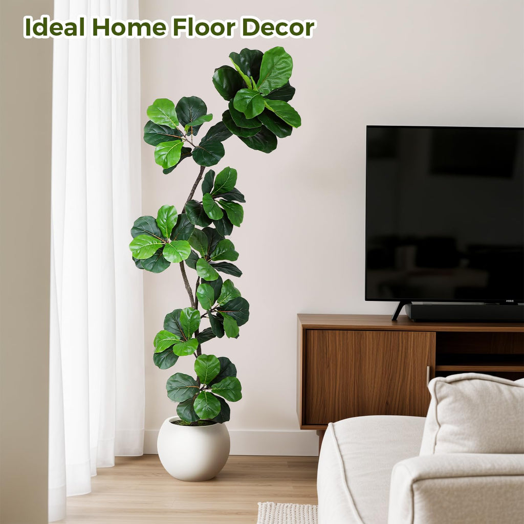7ft Artificial Fiddle Leaf Tree Faux Plant Fake Ficus Lyrata Silk Trees
