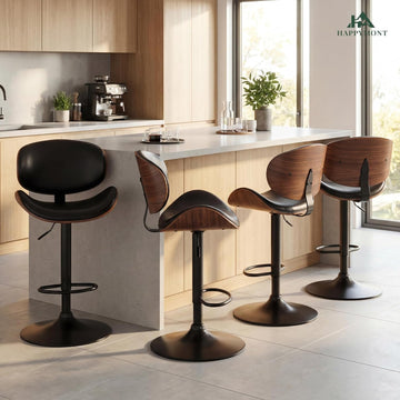 Swivel Bar Stools Set of 4 with Removable Back, Adjustable Height 37-45 Inch Bentwood Barstools, PU Leather