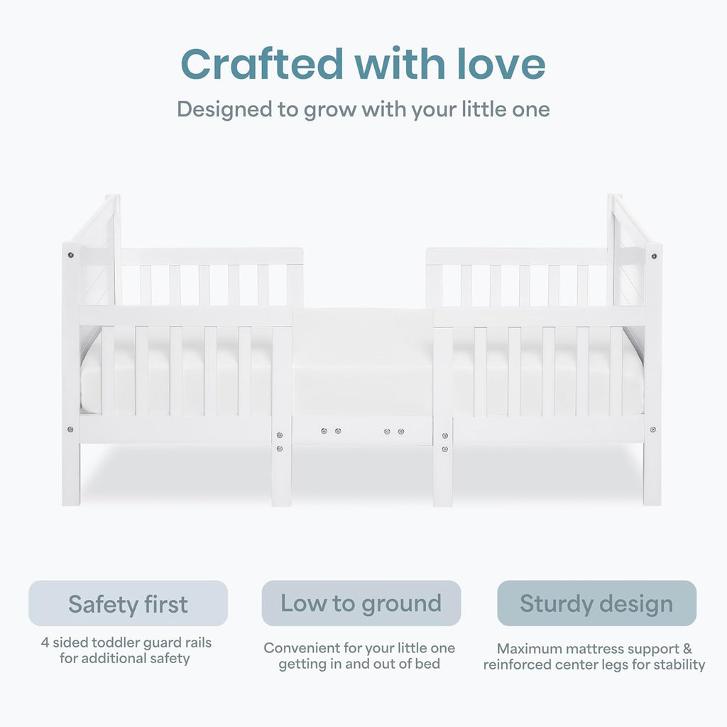 Hudson 3-in-1 Convertible Toddler Bed, 4 Safety Guard Rails, Low-to-Floor Design, Greenguard Gold & BSA Certified