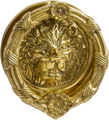 Vintage "Sandringham" Solid Brass Lion Head Door Knocker (5 inches, Brass)