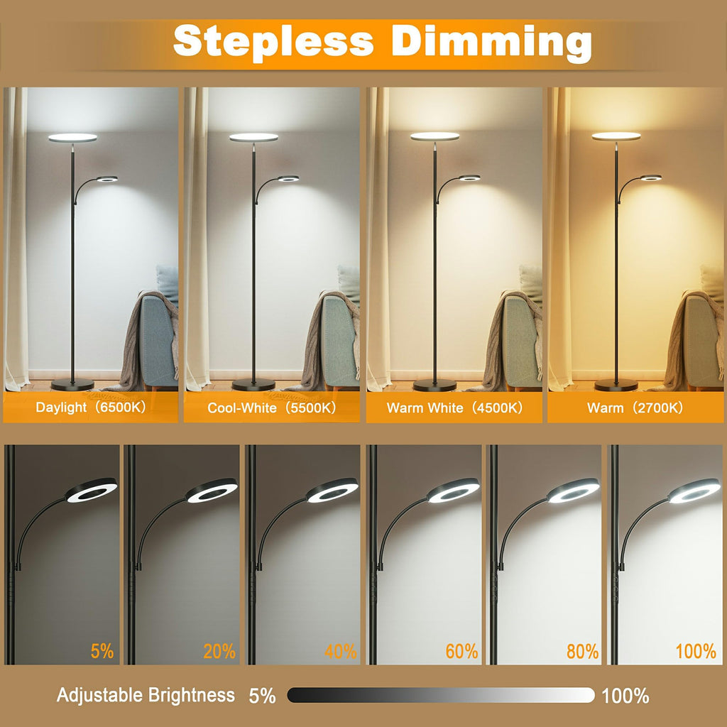 Floor Lamp, Upgraded 42W 4000LM Super Bright LED Floor Lamp Bedroom, Dimmable Standing Reading Floor Lamps