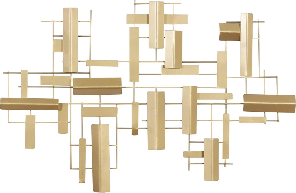 Metal Geometric Home Wall Decor 3D Stripe Wall Sculpture, Wall Art 36" x 1" x 23", Gold