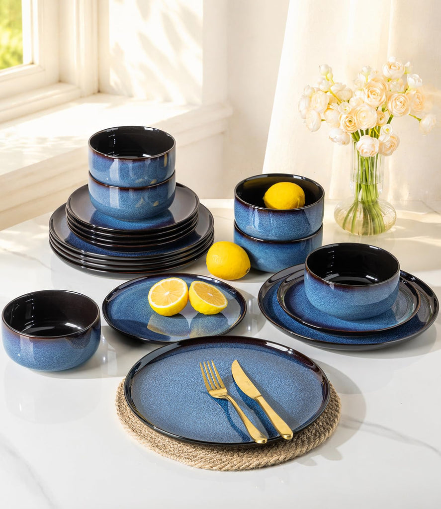 Ceramic Dinner Plates Set of 6, 10.5 Inch Reactive Glaze Plate Sets