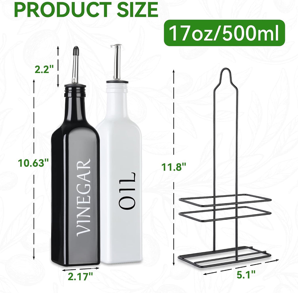 Oil and Vinegar Dispenser Set - 17oz/500ml, White and Black - Set of 2