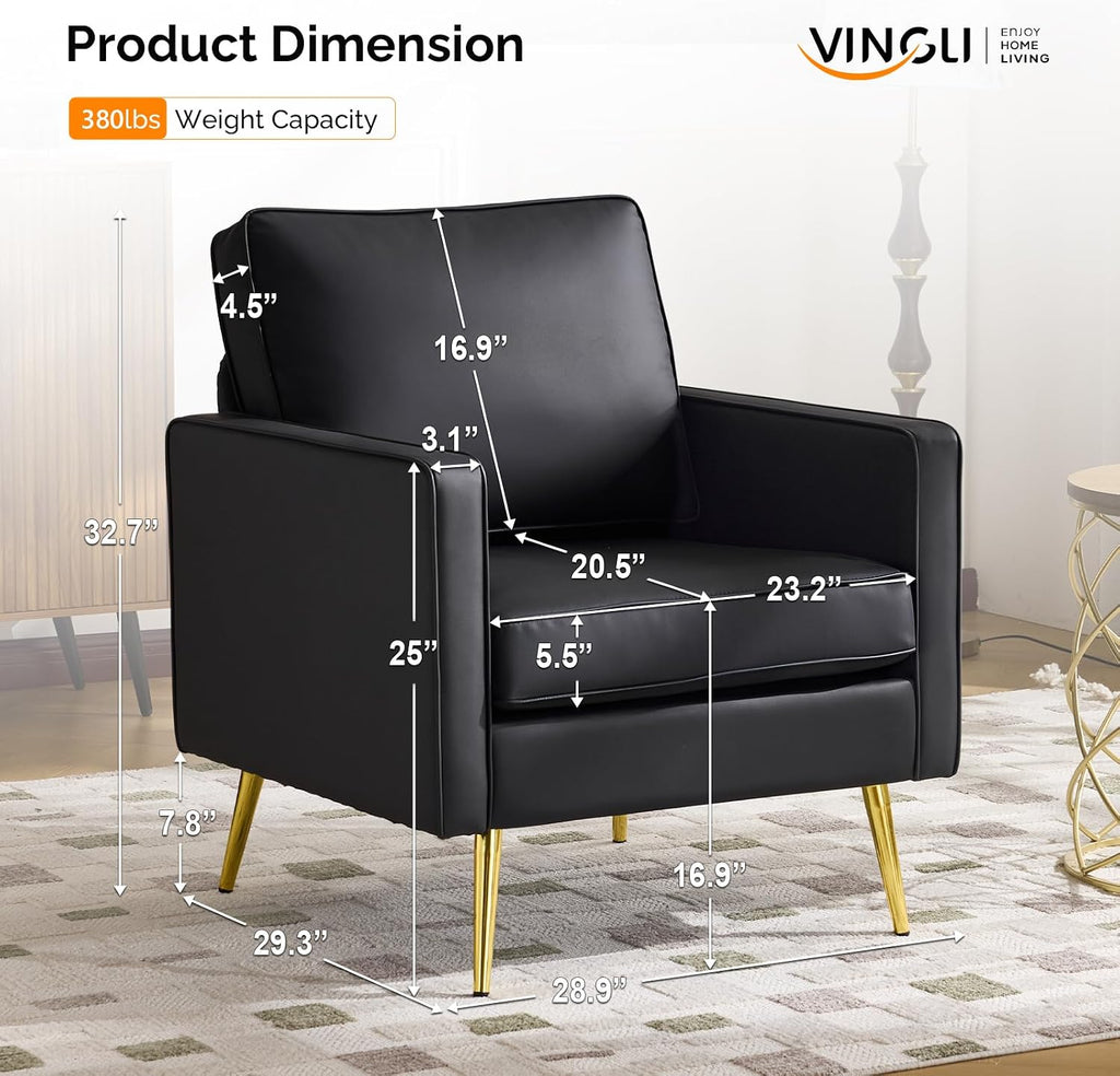 Faux Leather Accent Chairs with Gold Legs - Set of 2
