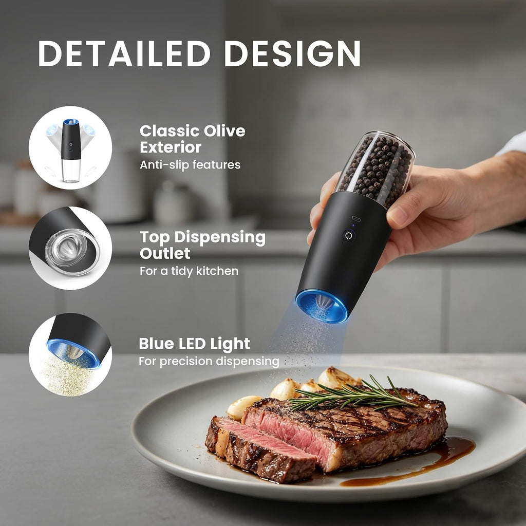 Rechargeable Electric Salt And Pepper Grinder Set, (Black) - Set of 2