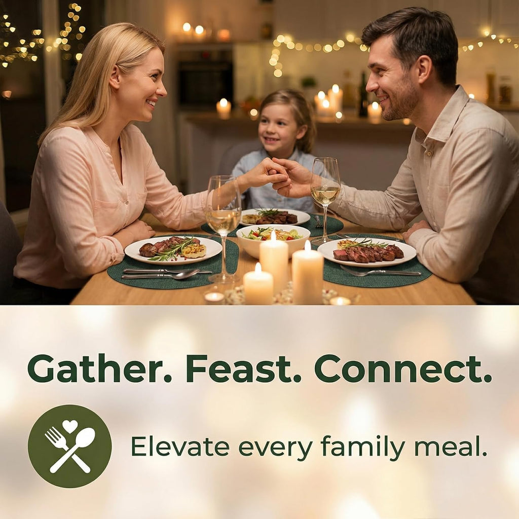 Faux Leather Oval Placemats Set of 12, Green