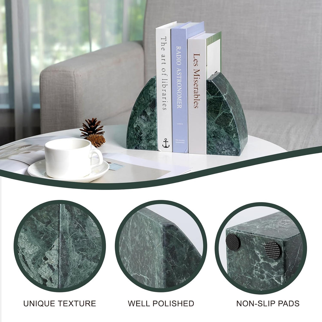 Marble Bookends for Shelves, 8Lbs Large Stone Bookends for Heavy Books, Non-Slip Heavy Duty Book Stopper, Modern