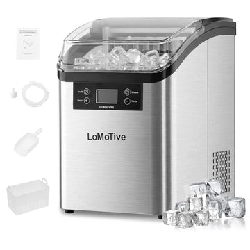 Countertop Ice Maker, 45Lbs/Day Clear Ice Cube Maker with Self-Priming Water Supply, 24 Cubes Ready in 13 Mins, 6 Ice